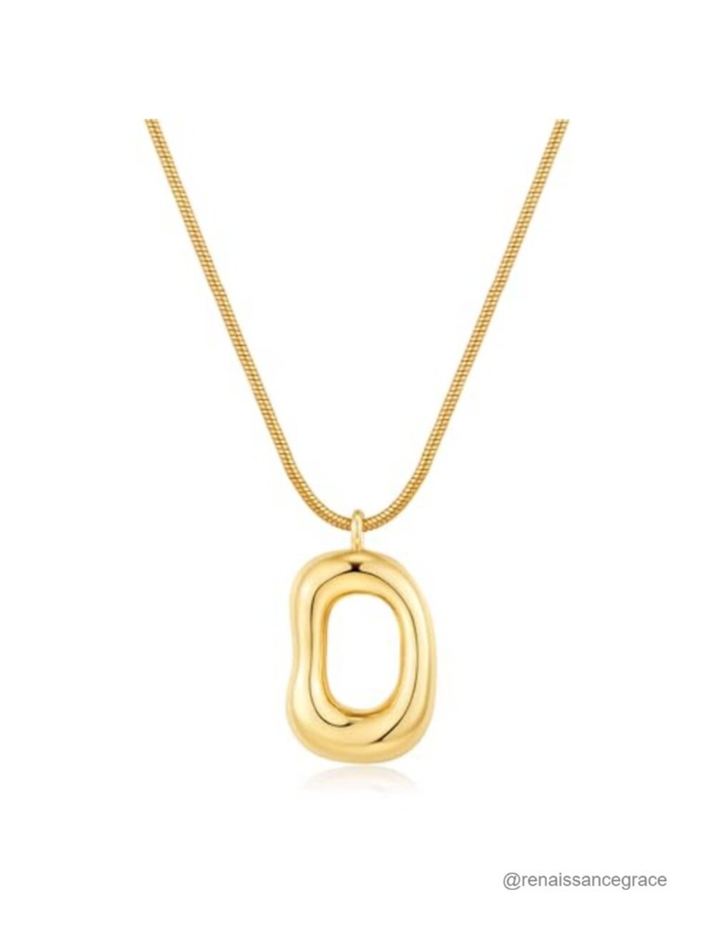 Minimalist 14K Gold Plated Oval Pendant Necklace with Chunky Snake Chain